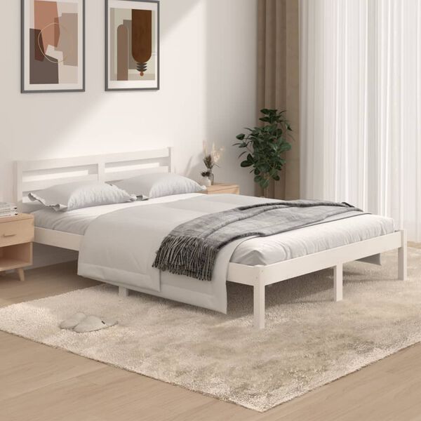 vidaXL Bedframe massief grenenhout wit 135x190 cm