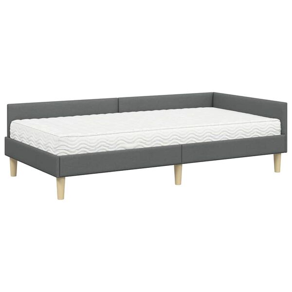 vidaXL Hoekbedframe met Matras met matras 2 pcs Grijs Stof