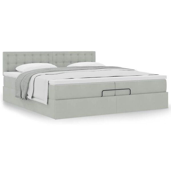 vidaXL Ottoman bed met matras 200x200 cm fluweel lichtgrijs