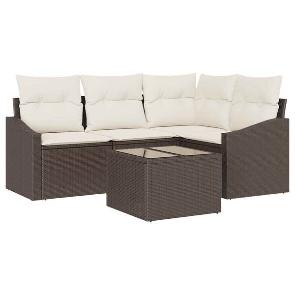 vidaXL Bankstel met kussen 5 pcs Bruin poly rattan