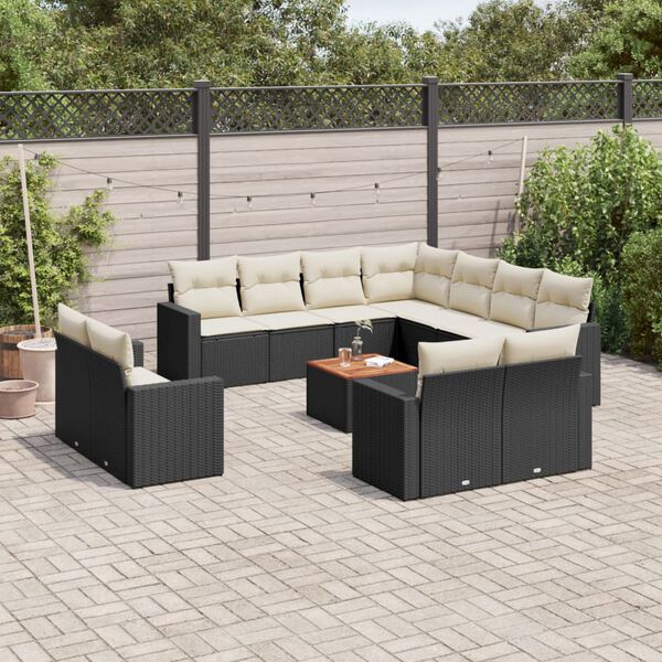 vidaXL 12-delige Loungeset met kussens poly rattan zwart