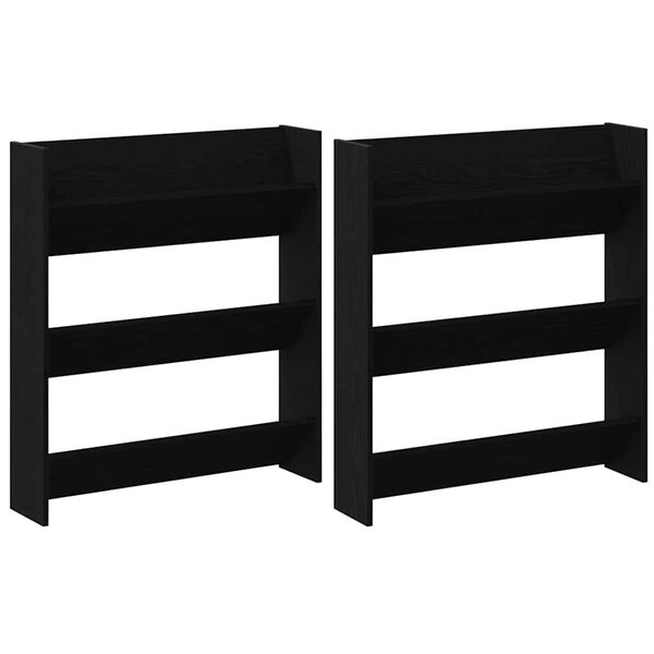 vidaXL Schoenenkast 2 pcs Zwart Eiken 85 x 18 x 90 cm Bewerkt hout