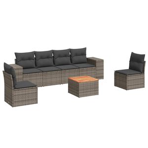 vidaXL 7-delige Loungeset met kussens poly rattan grijs