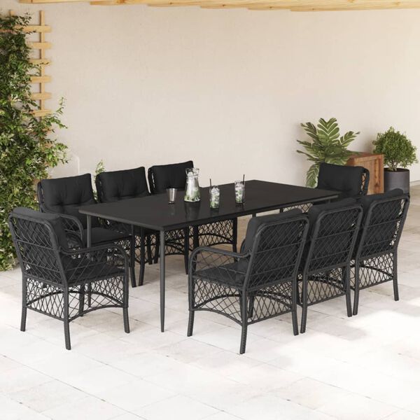 vidaXL 9-delige Tuinset poly rattan zwart