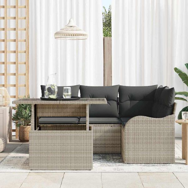 vidaXL Tuin Sofa Set met kussen 5 pcs Lichtgrijs Poly Rattan