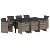 vidaXL Tuin eettafelset met kussen 9 pcs Grijs poly rattan
