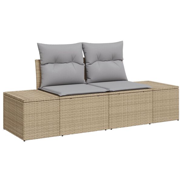 vidaXL Tuinbankenset met kussen met opslag 8 pcs Beige Poly riet