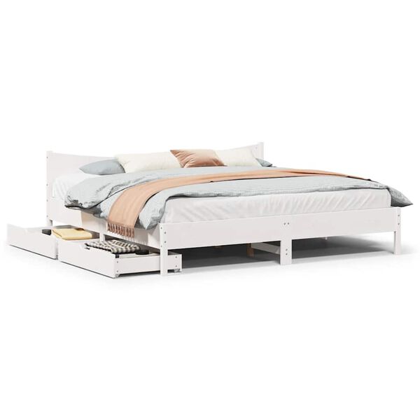 vidaXL Bedframe met lades massief grenenhout wit 200x200 cm