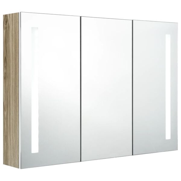 vidaXL Badkamerkast met spiegel en LED 89x14x62 cm wit en eikenkleurig