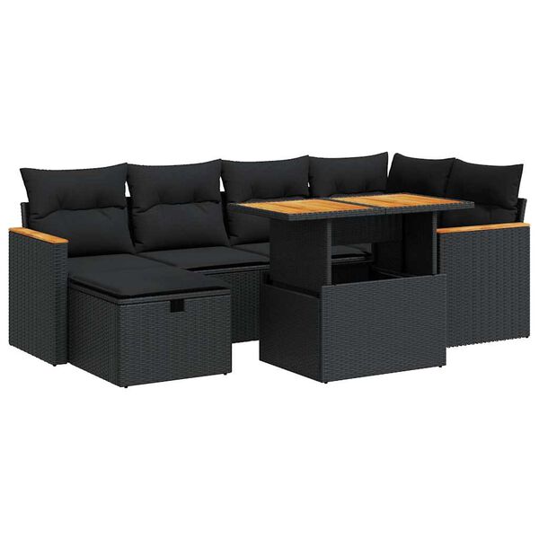 vidaXL 8-delige Loungeset met kussens poly rattan zwart