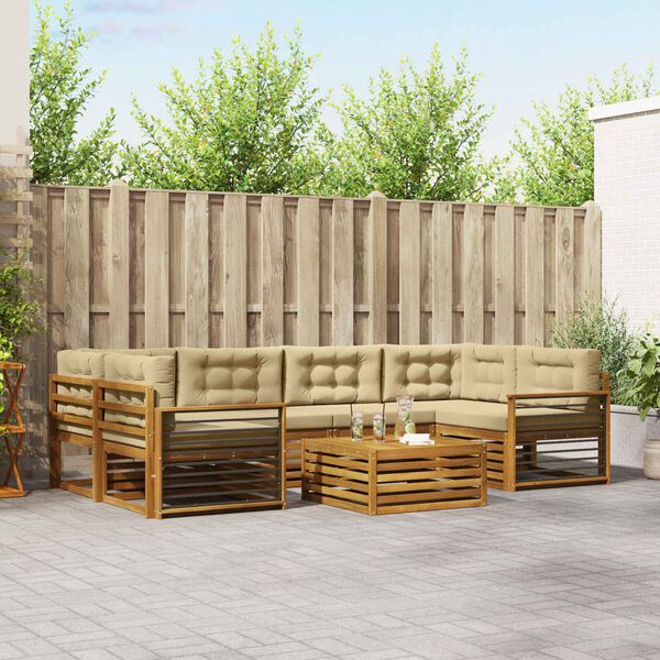 vidaXL Buiten bankenset met kussen 8 pcs Natuurlijk en Beige