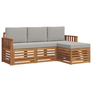 vidaXL Buiten bankenset met kussen 4 pcs Natuurlijk en Lichtgrijs