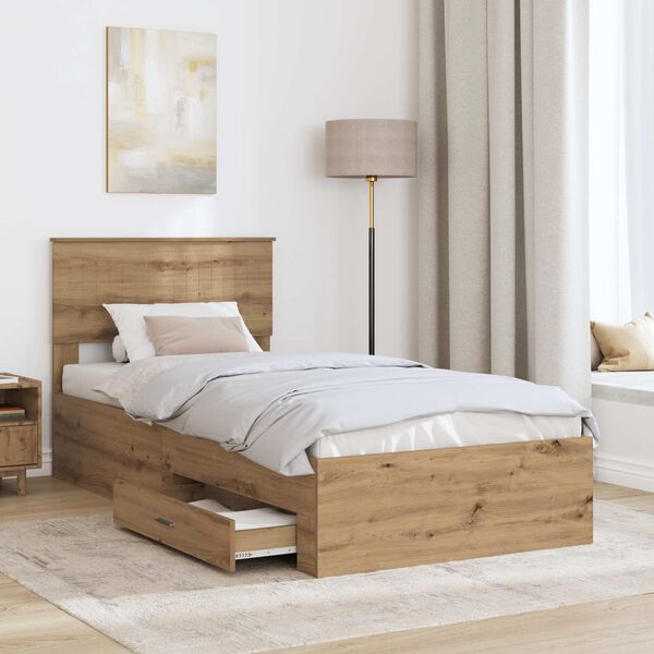 vidaXL Bedframe met hoofdeinde Artisan Eiken 90 x 190 cm Bewerkt hout