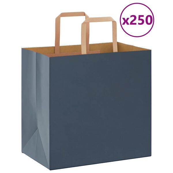 vidaXL Papieren zakken 250 st met hengsels 26x17x25 cm blauw