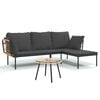 vidaXL 3-delige Loungeset met kussens poly rattan donkergrijs