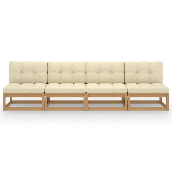 vidaXL Tuinbank 4-zits met kussens massief grenenhout