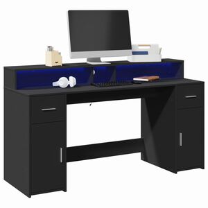 vidaXL Bureau met LED-verlichting 160x55x91 cm bewerkt hout zwart