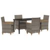 vidaXL Tuin eettafelset 5 pcs Grijs poly rattan