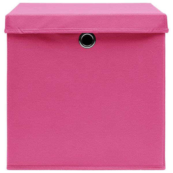 vidaXL Opbergboxen met deksel 10 st 32x32x32 cm stof roze