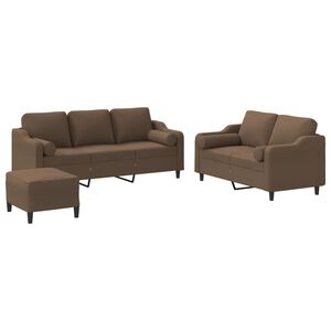 vidaXL 3-delige Loungeset met kussens stof bruin