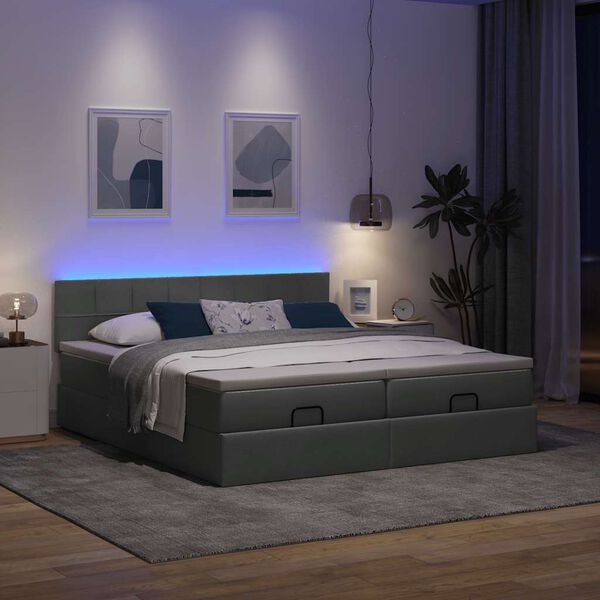 vidaXL Ottoman bed met matrassen en LED's 160x200cm stof donkergrijs