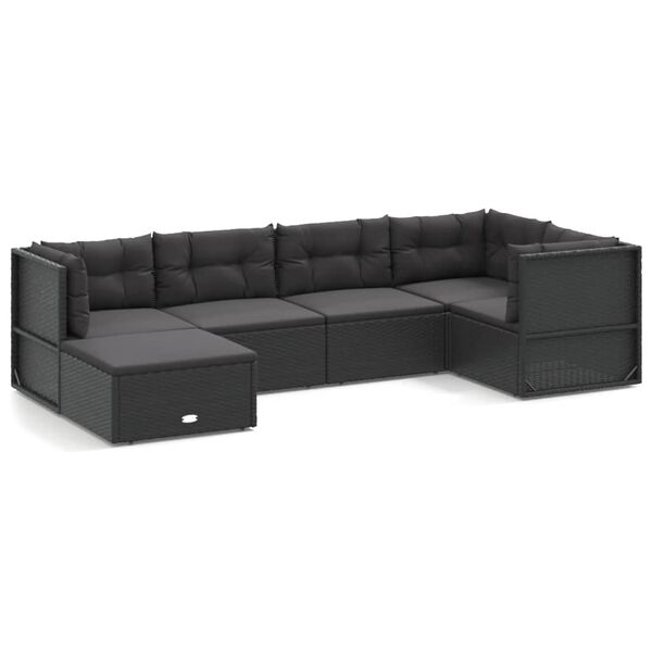 vidaXL 6-delige Loungeset met kussens poly rattan zwart