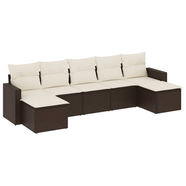 vidaXL 7-delige Loungeset met kussens poly rattan bruin