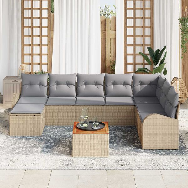 vidaXL Tuin Sofa Set met kussen 9 pcs Beige Poly riet