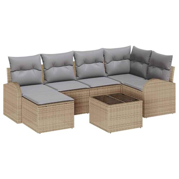 vidaXL Tuinbankenset 7 pcs Beige poly rattan