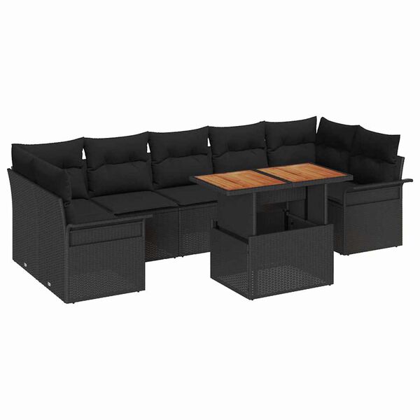 vidaXL Tuin Sofa Set met opslag 8 pcs Zwart Poly riet