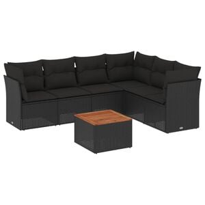 vidaXL 7-delige Loungeset met kussens poly rattan zwart