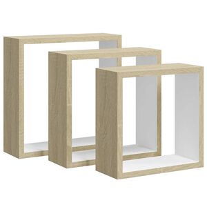 vidaXL Wandschappen kubus 3 st wit en sonoma eikenkleurig
