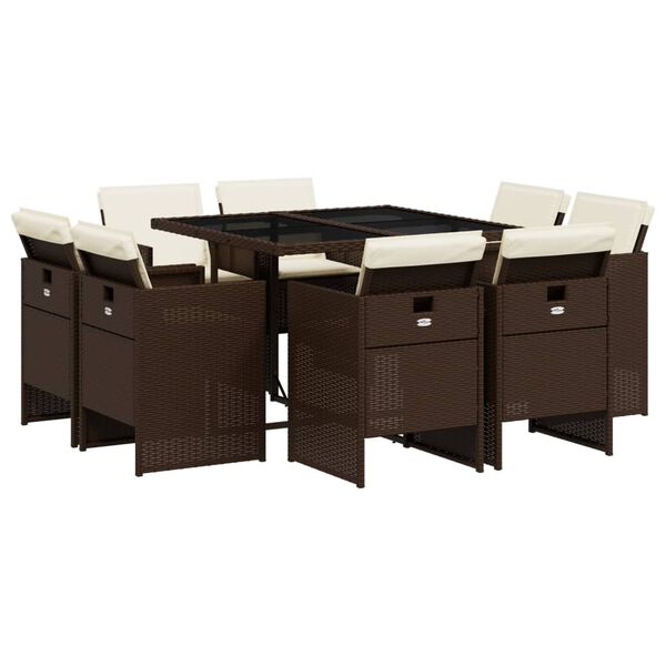 vidaXL 9-delige Tuinset met kussens poly rattan bruin