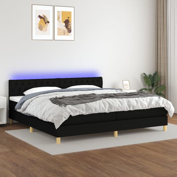 vidaXL Boxspring met matras en LED stof zwart 200x200 cm