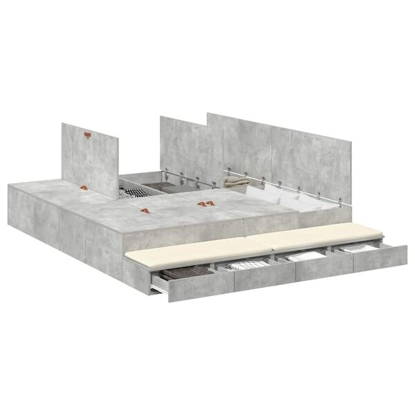 vidaXL Opbergbedframe met lade Beton Grijs 200 cm Bewerkt hout