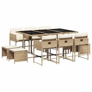 vidaXL 11-delige Tuinset met kussens poly rattan beige