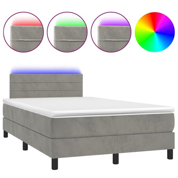 vidaXL Boxspring met matras en LED fluweel lichtgrijs 120x200 cm