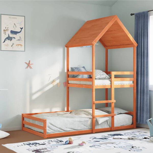 vidaXL Kinderbed met huisje massief grenenhout wasbruin 90x200 cm