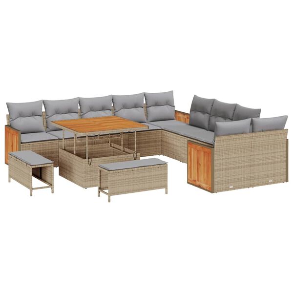 vidaXL Tuin Sofa Set met kussen 13 pcs beige en lichtgrijs
