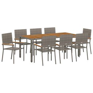 vidaXL Tuin eettafelset 9 st Grijs poly rattan