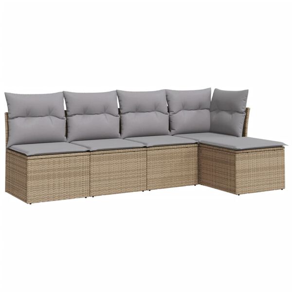 vidaXL 5-delige Loungeset met kussens poly rattan beige