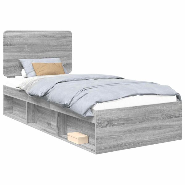 vidaXL Bedframe Grijs Sonoma 90 x 190 cm Massief grenenhout