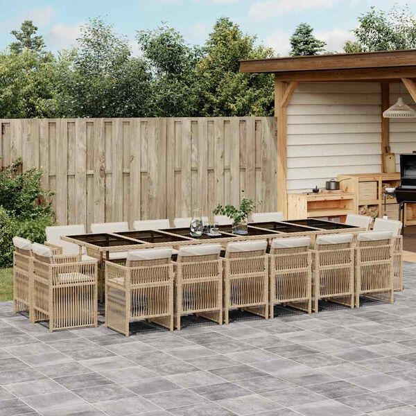 vidaXL 17-delige Tuinset met kussens poly rattan beige