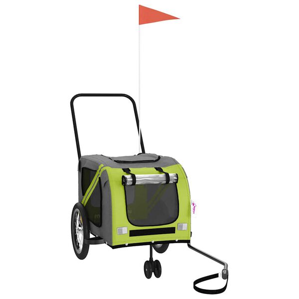 vidaXL Fietskar voor huisdieren, groen en grijs Oxford-stof en ijzer