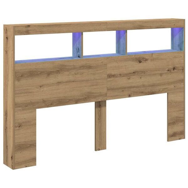 vidaXL Hoofdbordkast met LED artisan 160x17x102 cm eikenkleurig