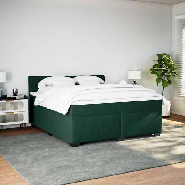 vidaXL Boxspring met matras fluweel donkergroen 180x200 cm