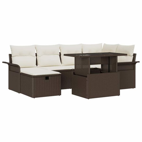 vidaXL Tuin Sofa Set met kussen met opslag 7 pcs Bruin Poly riet