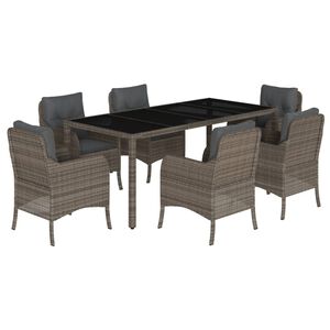 vidaXL 7-delige Tuinset met kussens poly rattan grijs