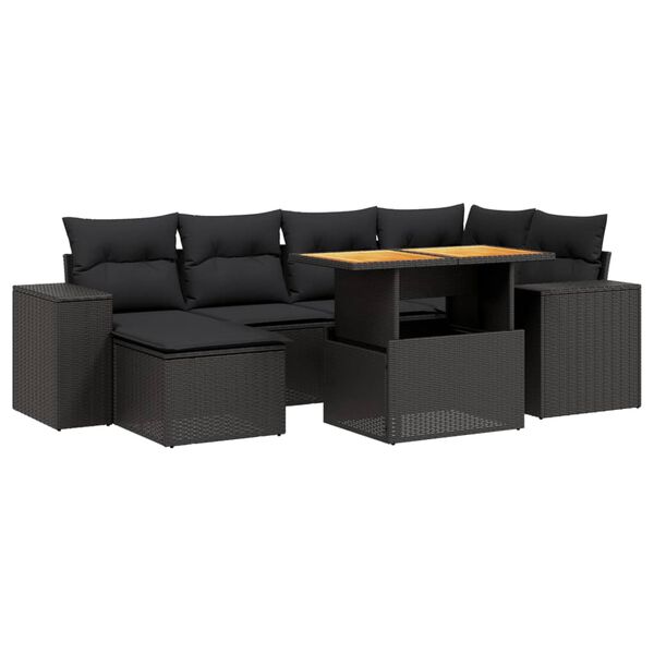 vidaXL 7-delige Loungeset met kussens poly rattan zwart