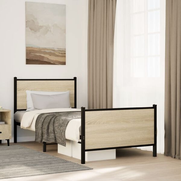vidaXL Bedframe zonder matras metaal sonoma eikenkleurig 75x190 cm